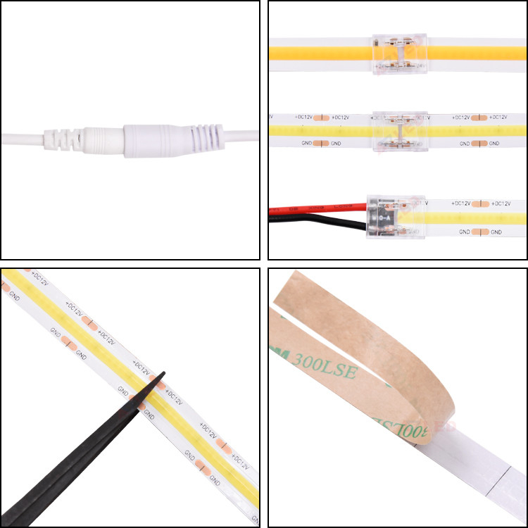 UL 유연 LED 스트립 유명 칩 24V 초 얇은 실리콘 10mm PCB 보드 IP20 528 코브 LED 조명