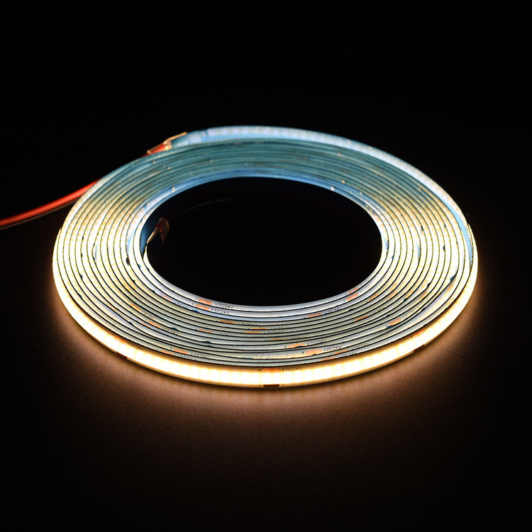 고밀도 점 없는 480Leds 유연한 COB 스트립 라이트 COB LED 스트립 5미터/레일 8MM 12V/24V