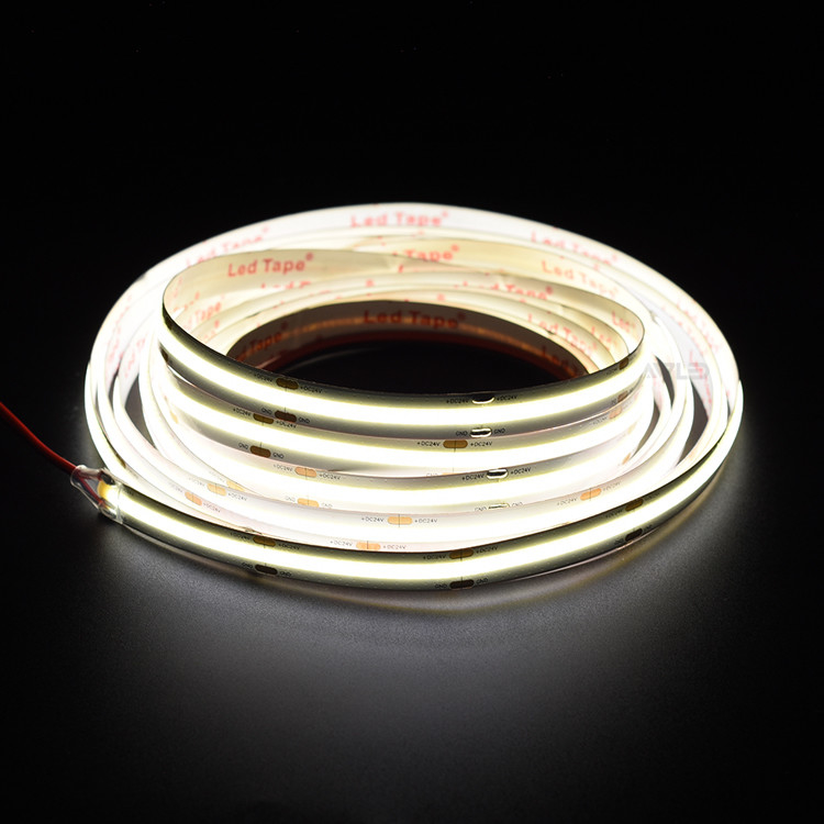 504leds/M COB LED 스트립 DC12V/24V 6500K IP20 10mm PCB 너비 선형 조명용 블루 접착제